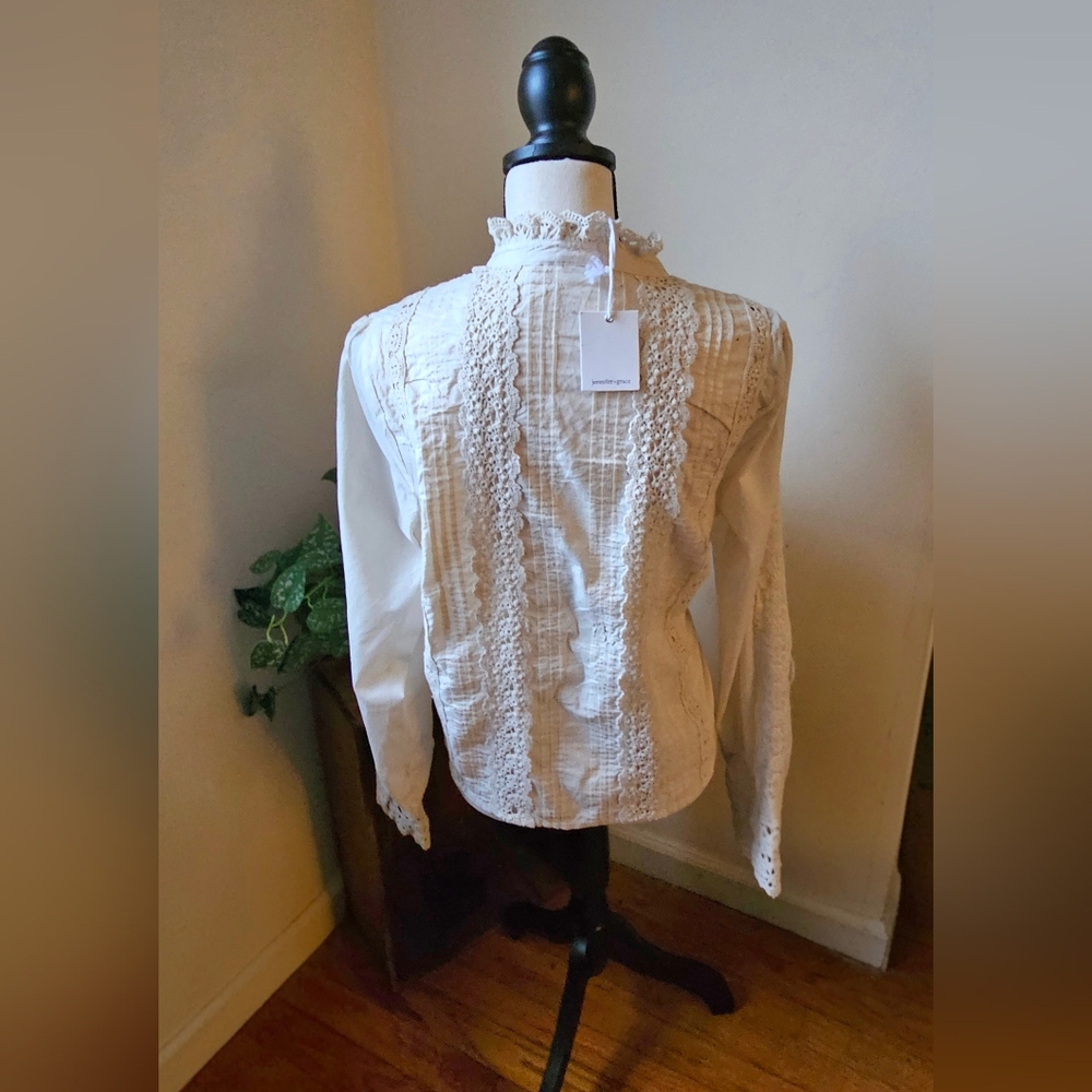 Jennifer & Grace nwt size large antique white long sleeve button down top blouse - Picture 4 of 10